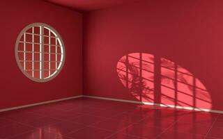 An empty room with round window, 3d rendering. photo