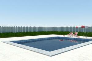 A swimming pool on a clear day, 3d rendering. photo