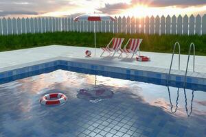 A swimming pool on a sunny day, 3d rendering. photo