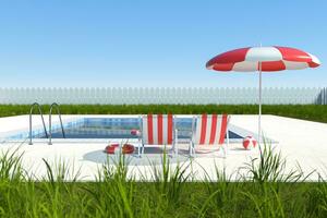 A swimming pool on a clear day, 3d rendering. photo