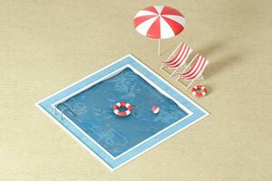 A swimming pool on the sand beach, 3d rendering. photo