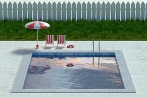 A swimming pool on a clear day, 3d rendering. photo