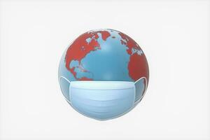 Earth and mask with white background, 3d rendering. photo