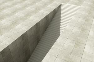 pasos y pared con gris fondo, moderno construcción, 3d representación. foto