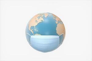 Earth and mask with white background, 3d rendering. photo