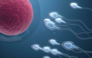 The union of sperm and an egg cell, 3d rendering. photo