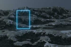 Snow mountain landscape with glowing lines, 3d rendering. photo