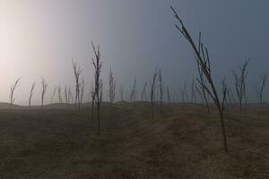 Bare saplings and barren hillsides,3d rendering. photo