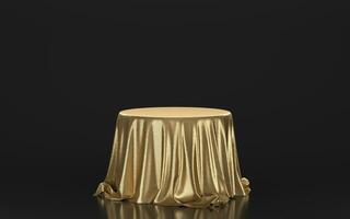 Gold tablecloth over the empty table, 3d rendering. photo