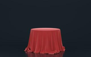 Red tablecloth over the empty table, 3d rendering. photo