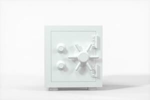 Mechanical safe, white box model with white background, 3d rendering. photo