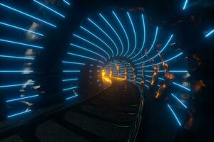 The dark rock tunnel with light illuminated, 3d rendering. photo