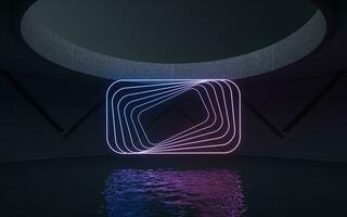 Neon light in the round room, 3d rendering. photo