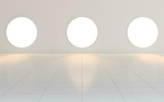 Empty white room with round window, 3d rendering. photo