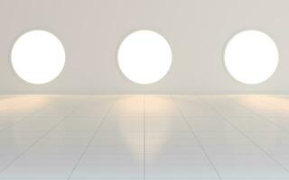 Empty white room with round window, 3d rendering. photo