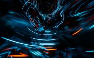 Glowing round illuminated lines with motion blur, 3d rendering. photo