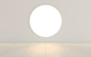 Empty white room with round window, 3d rendering. photo