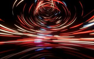 Glowing round illuminated lines with motion blur, 3d rendering. photo