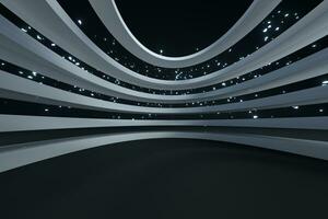 Metal curve geometry with empty ground, 3d rendering. photo