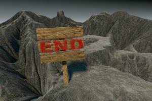 Wooden guide board and mountain road, 3d rendering. photo