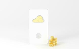 Phone and gold coins with white background, 3d rendering. photo