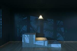 Empty room and marble still life,wooden floor and ceiling lamp,3d rendering. photo