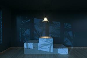 Empty room and marble still life,wooden floor and ceiling lamp,3d rendering. photo