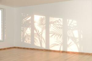 vacío habitación y sombras, madera piso, 3d representación. foto
