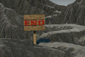 Wooden guide board and mountain road, 3d rendering. photo