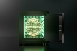 Mechanical safe, with digital numbers inside, 3d rendering. photo