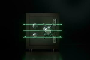 Mechanical safe, with digital numbers inside, 3d rendering. photo