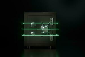 Mechanical safe, with digital numbers inside, 3d rendering. photo