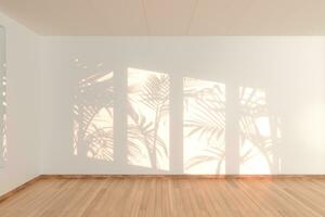 vacío habitación y sombras, madera piso, 3d representación. foto