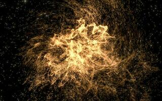 Glowing particles with wavy pattern, magical galaxy, 3d rendering. photo