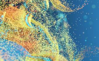 Colored particles with blue background, 3d rendering. photo