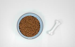 Pet food and bone, pet nutrition diet, 3d rendering. photo