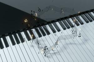 piano llaves con oscuro fondo, 3d representación. foto