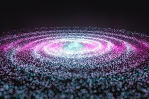 Glowing particles and milky way galaxy,explosive sparks,3d rendering. photo