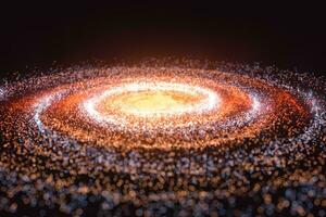 Glowing particles and milky way galaxy,explosive sparks,3d rendering. photo