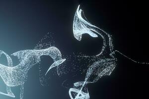 Glowing motion particles with gradient blue background, 3d rendering. photo