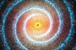 Glowing particles and milky way galaxy,explosive sparks,3d rendering. photo