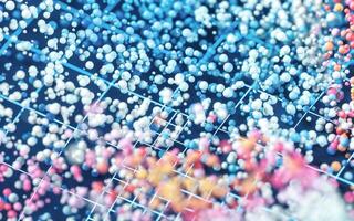 Colored particles with blue background, 3d rendering. photo