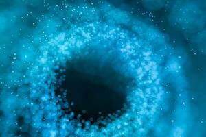 black hole with blue shiny particles, 3d rendering. photo