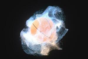 baloncesto con movimiento partículas, 3d representación. foto