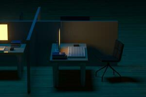 oficina modelo y de madera piso con oscuro fondo, 3d representación. foto