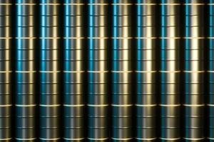 Black polished oil barrels lining up in the warehouse,3d rendering. photo