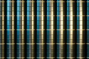 Black polished oil barrels lining up in the warehouse,3d rendering. photo