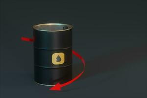 petróleo barril con negro fondo, 3d representación. foto