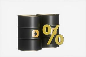 Oil barrel and percentage with white background,3d rendering. photo