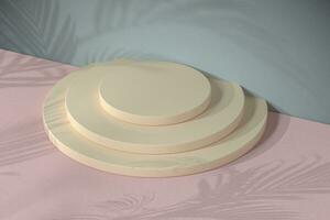 Round object stand with leaf shadow background, 3d rendering. photo